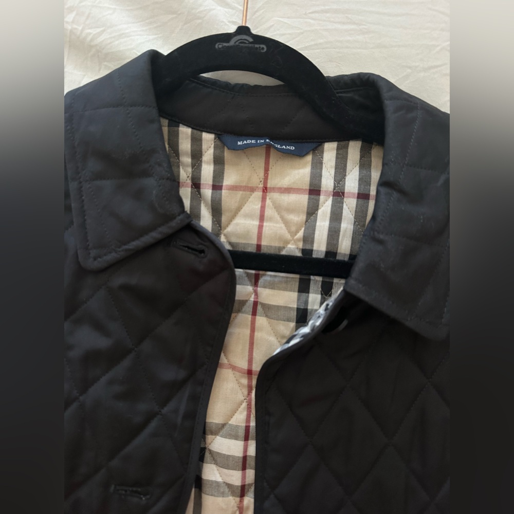 Black Quilted Coat with Plaid Lining - Picture 3 of 3